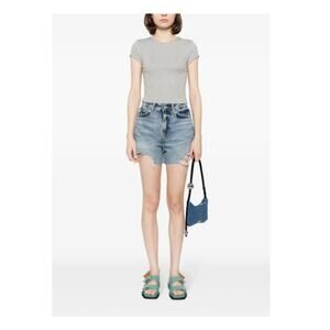 New Reformation Women's Gray Ribbed Organic Cotton T-Shirt Size XS